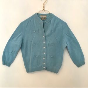 Vtg 1950s Lambswool Tiffany Blue Cardigan S